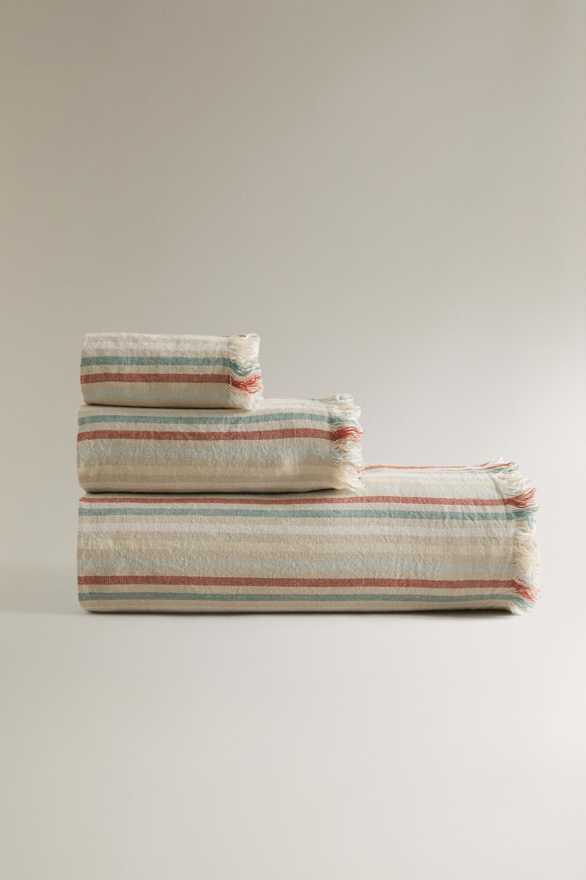 SERVIETTE DE BAIN EN LIN RAYURES